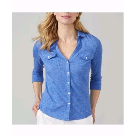 J.McLaughlin Brynn 3/4 Sleeve Shirt Henley Blue Linen Blend Women's Size Small - Picture 12 of 12